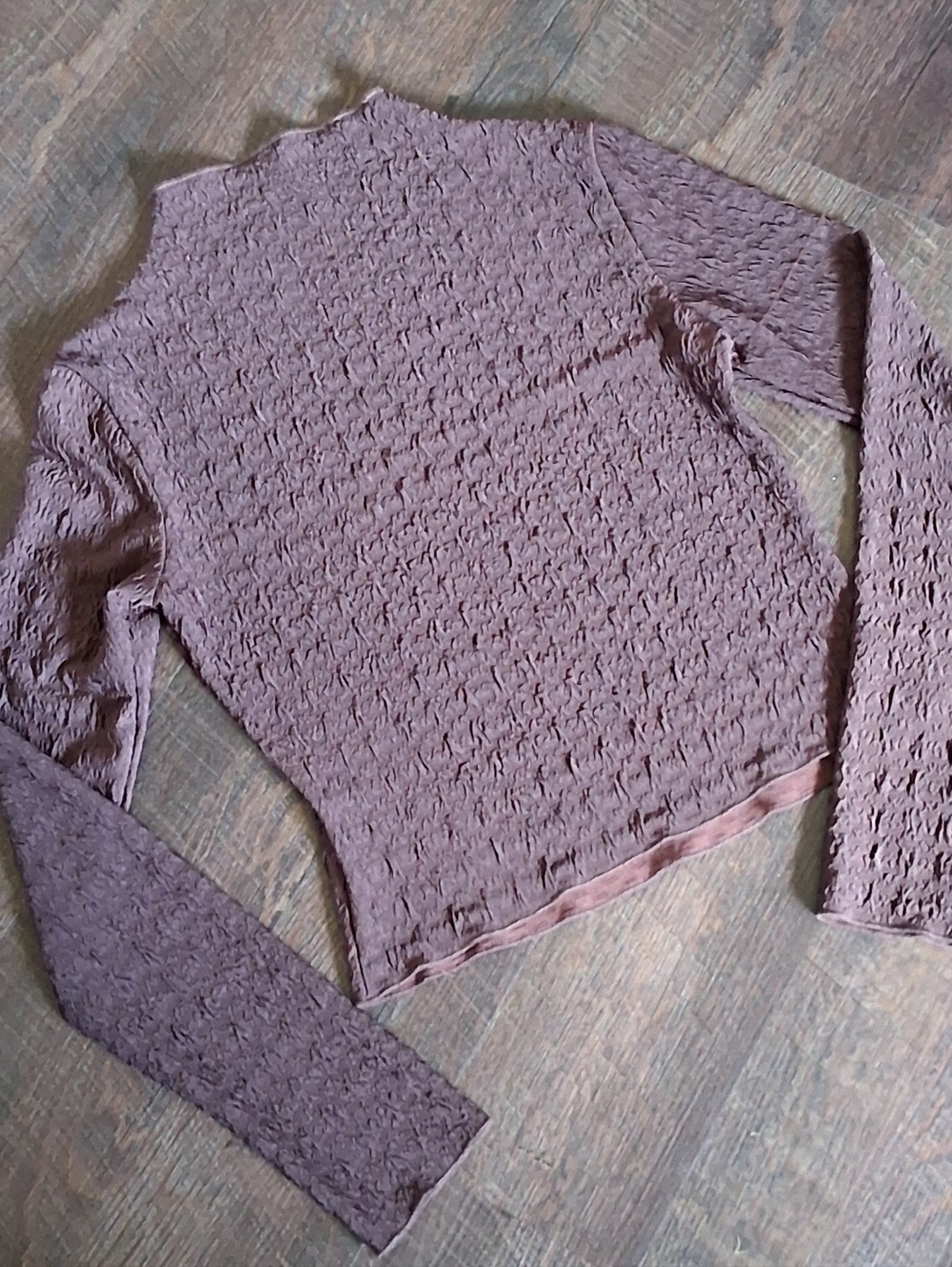 Fitted Textured Long-Sleeve Top in Brown